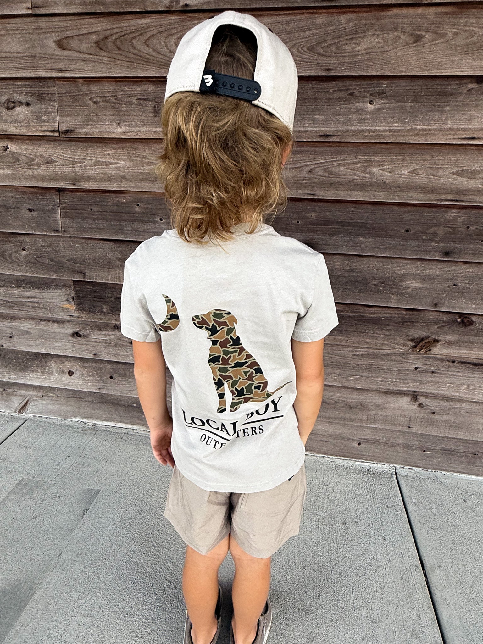 Youth Local Boy Autumn Duck Camo Dog & Moon T-Shirt in Silver