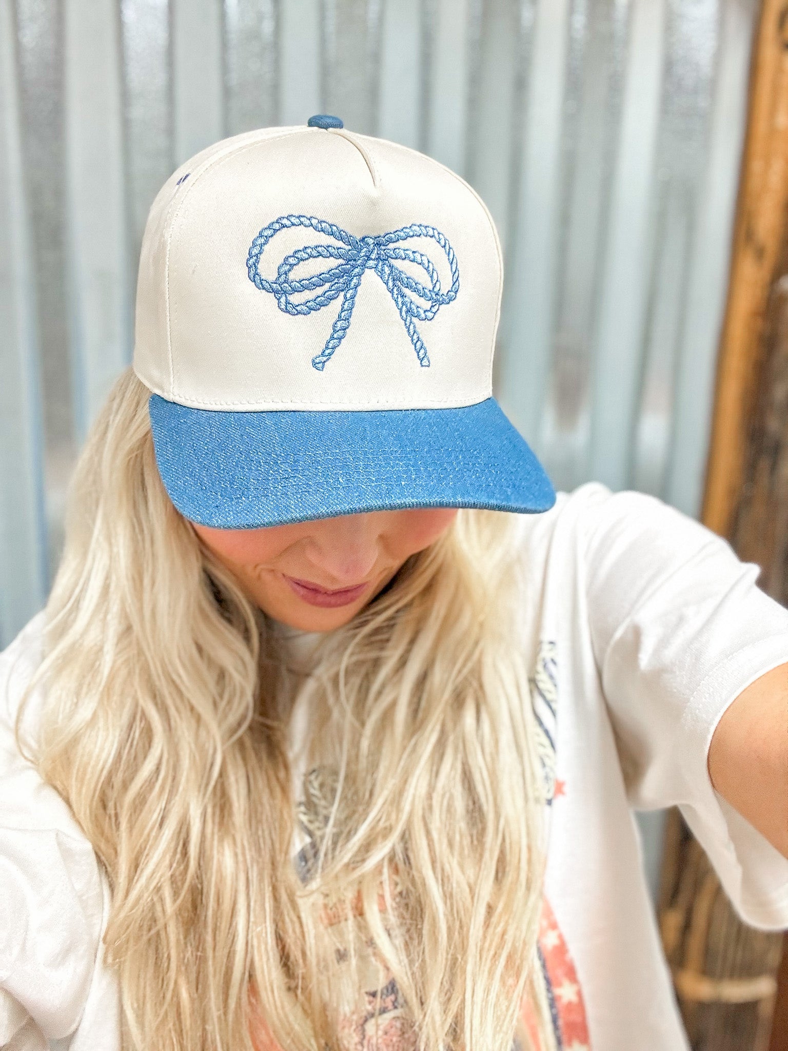 Lasso Rope Bow Denim Cap