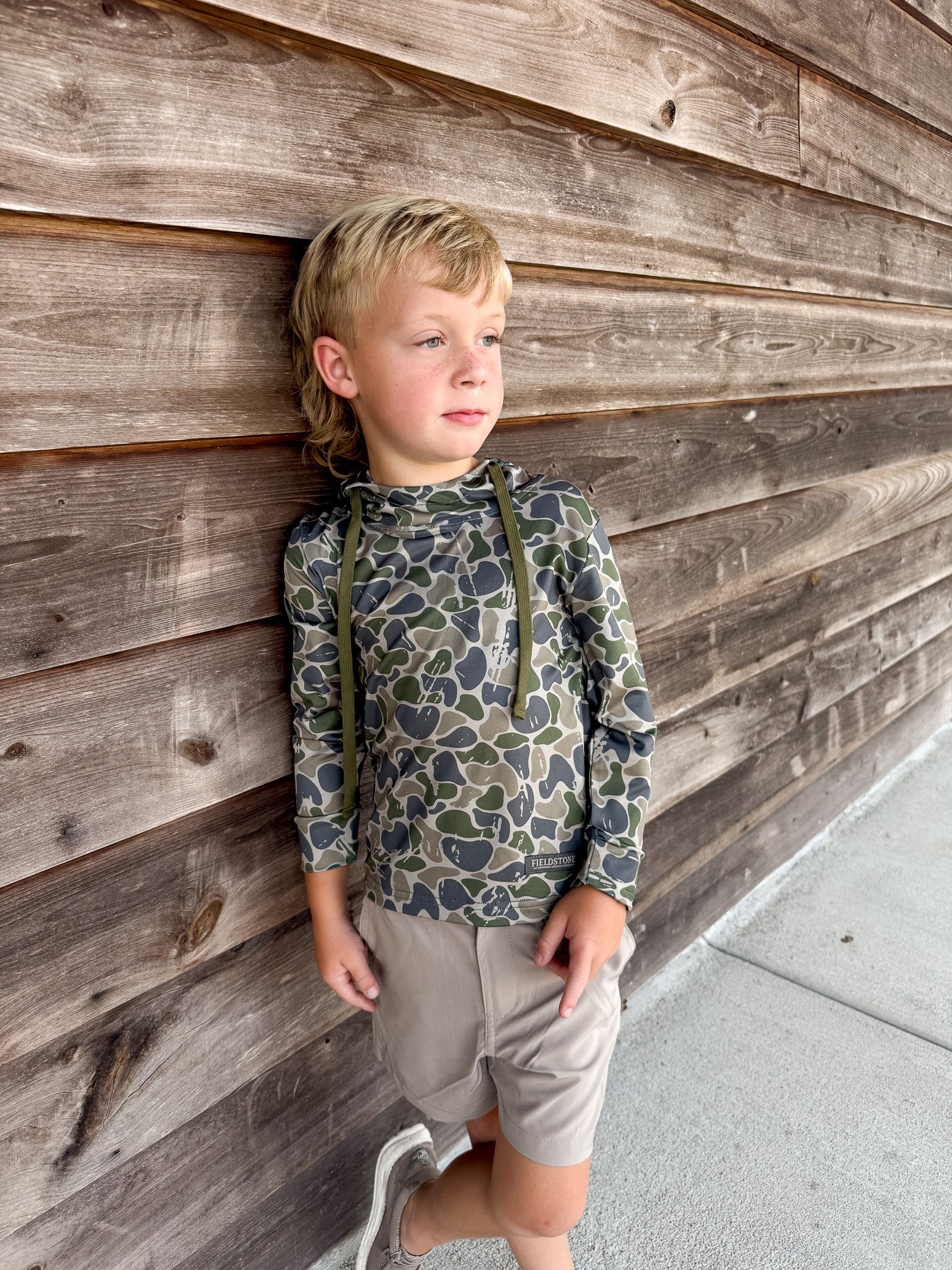 Youth Fieldstone Light Weight Hoodie in Backwoods Camo