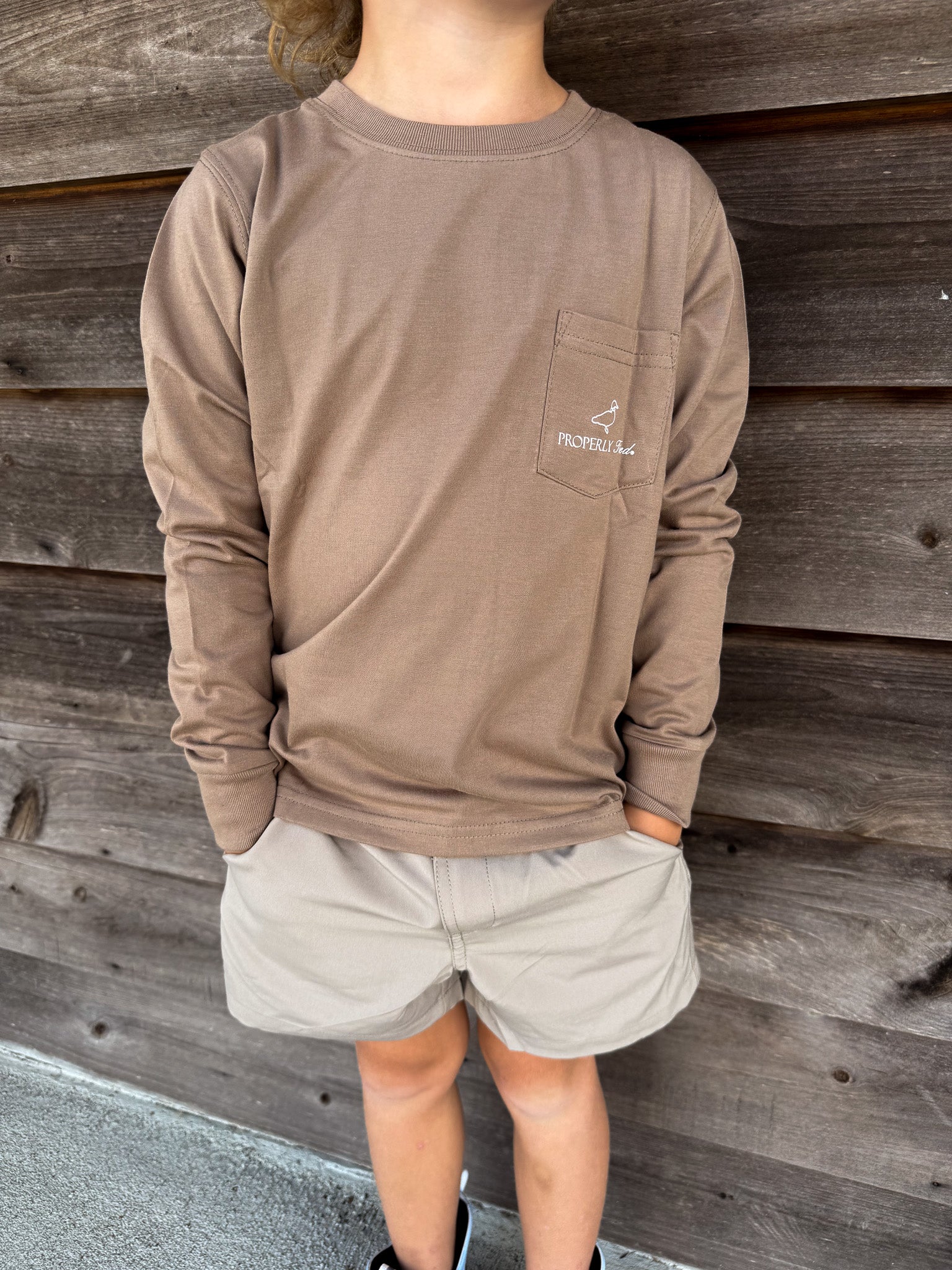 Youth Properly Tied Field Camo Logo T-Shirt in Walnut