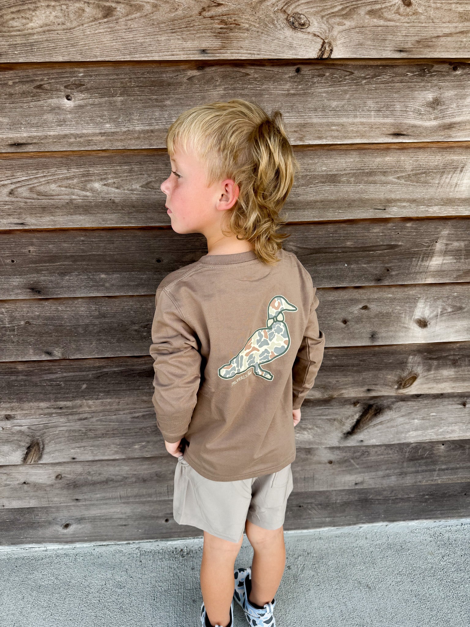 Youth Properly Tied Field Camo Logo T-Shirt in Walnut