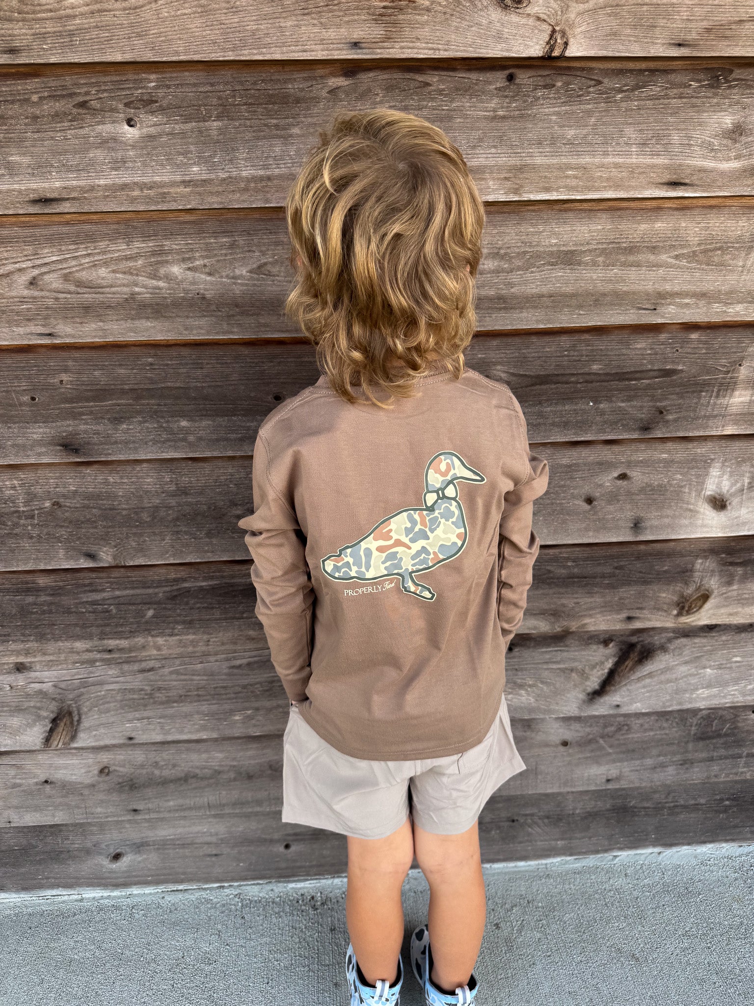 Youth Properly Tied Field Camo Logo T-Shirt in Walnut