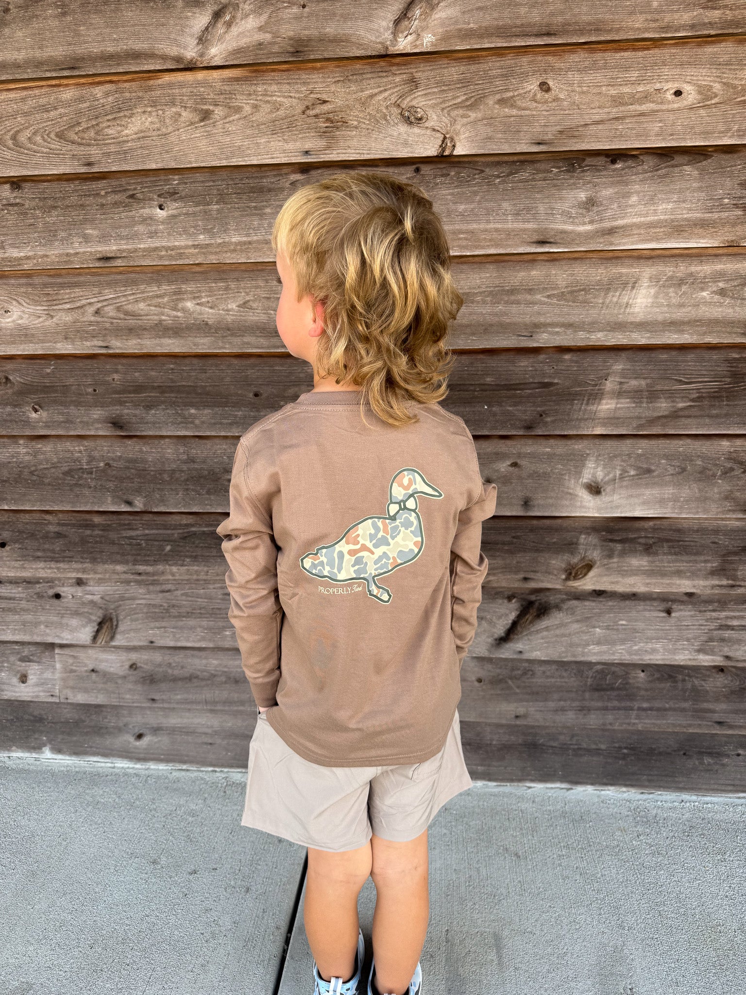 Youth Properly Tied Field Camo Logo T-Shirt in Walnut