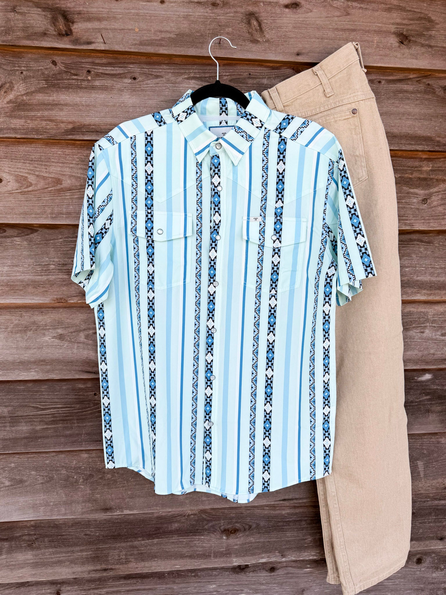 Ferrell The Post in Blue - Short Sleeve Snap Shirt