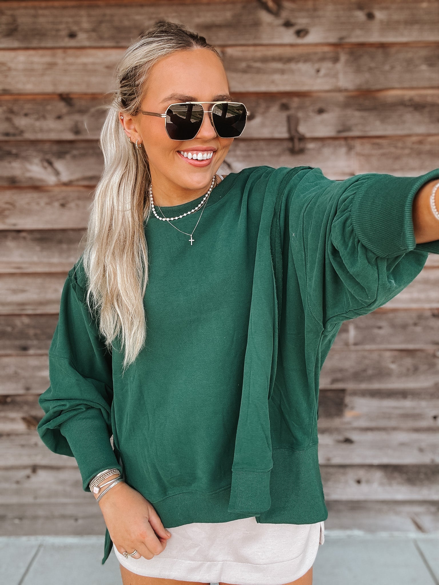 Cozy Mindset Oversized Sweatshirt in Hunter Green