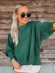Cozy Mindset Oversized Sweatshirt in Hunter Green