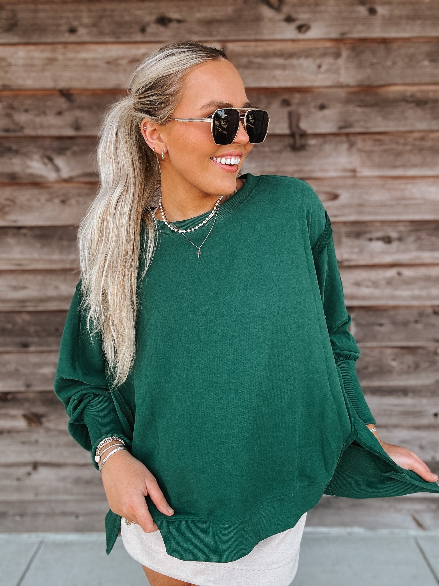 Cozy Mindset Oversized Sweatshirt in Hunter Green