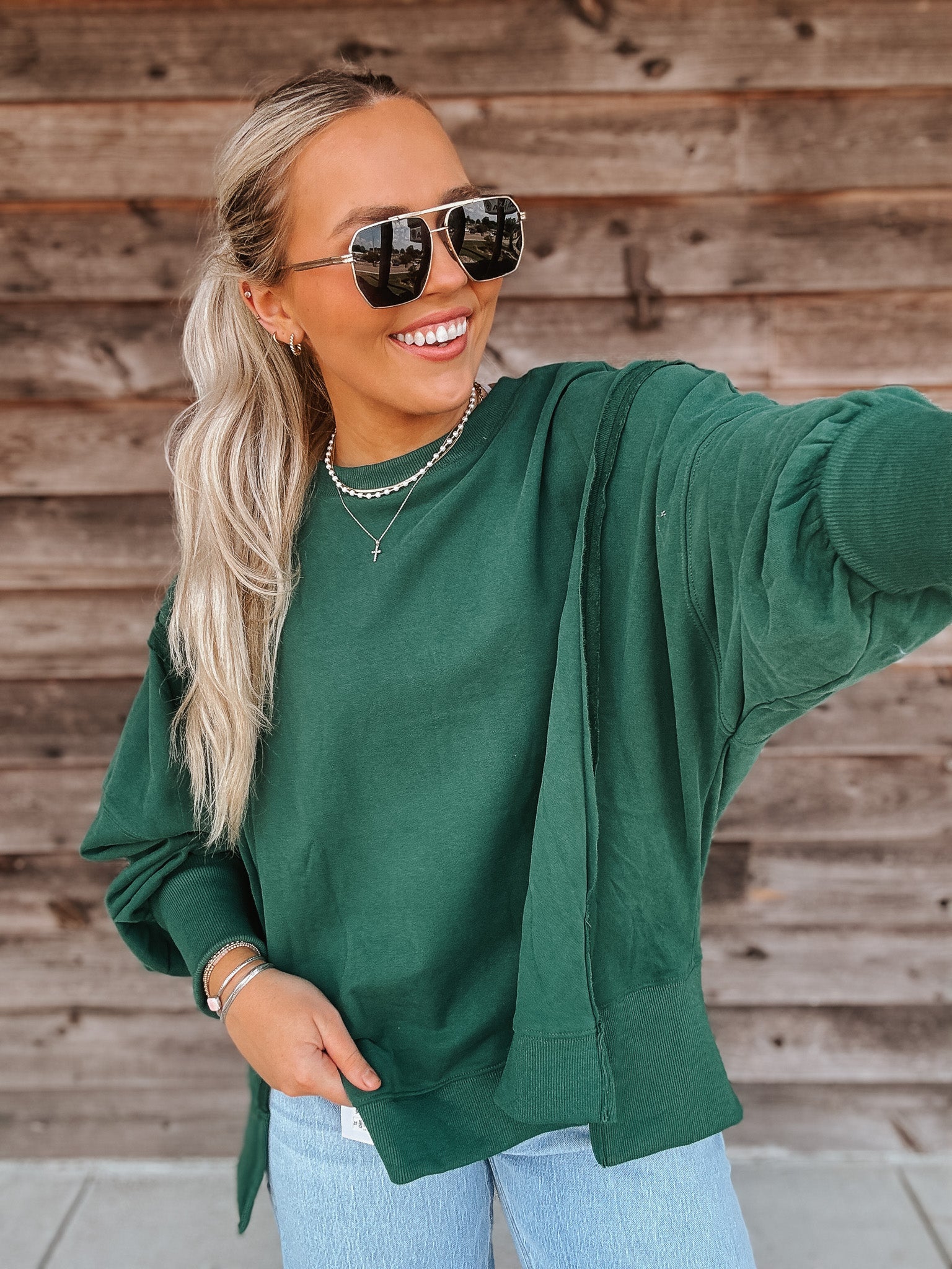 Cozy Mindset Oversized Sweatshirt in Hunter Green