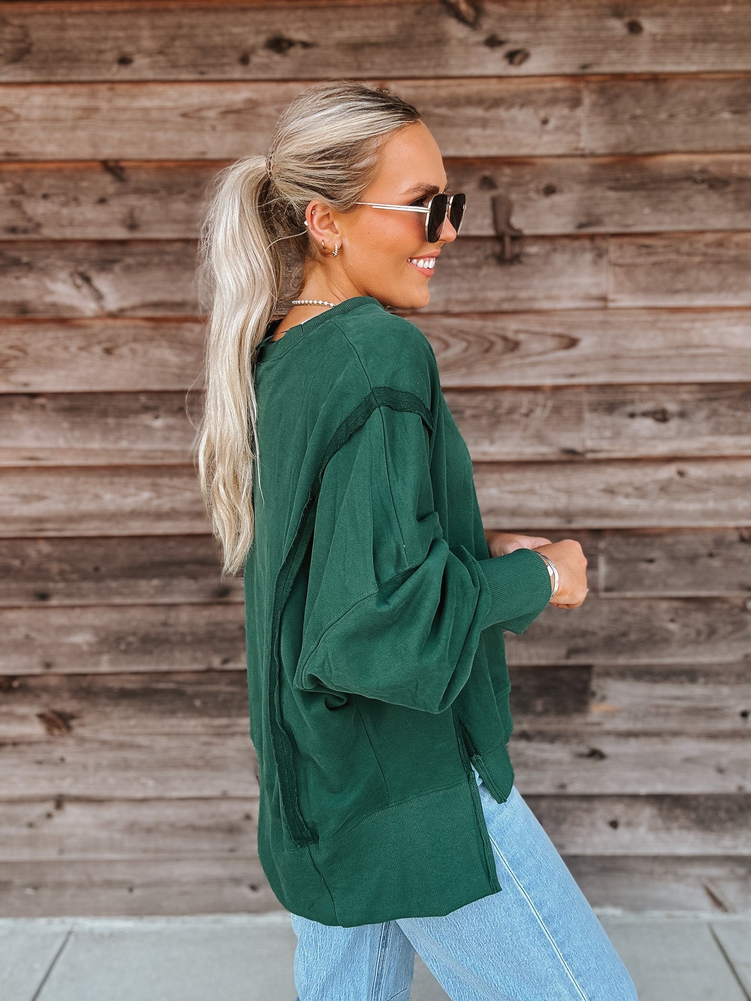 Cozy Mindset Oversized Sweatshirt in Hunter Green