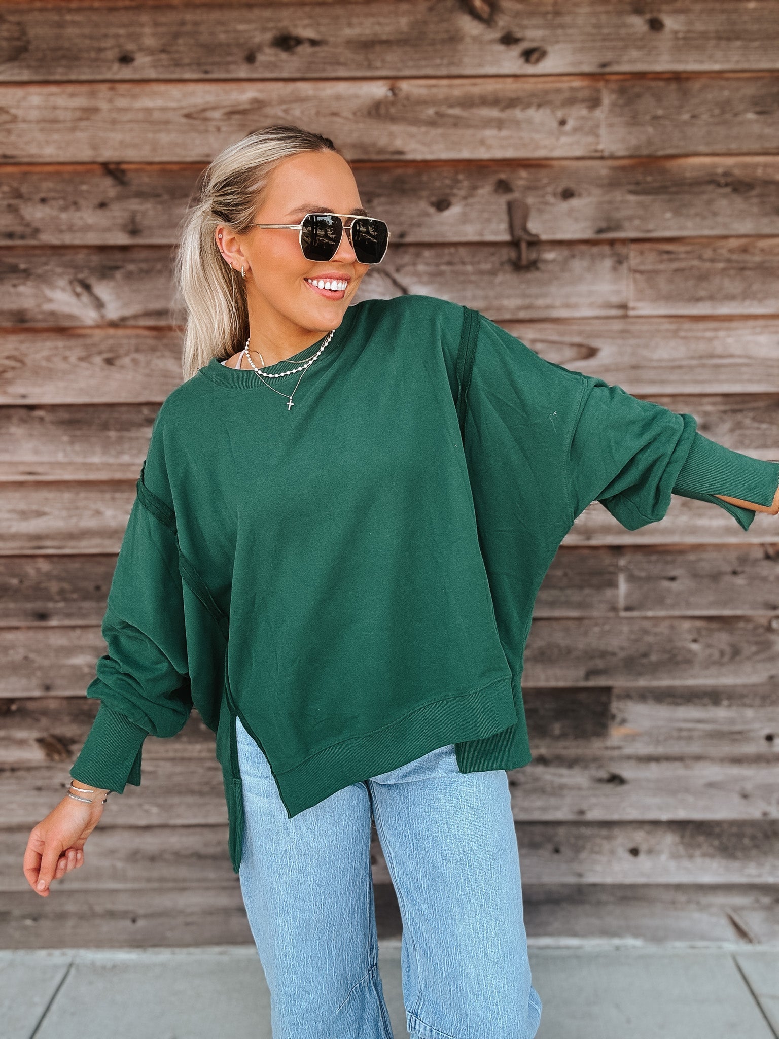 Cozy Mindset Oversized Sweatshirt in Hunter Green