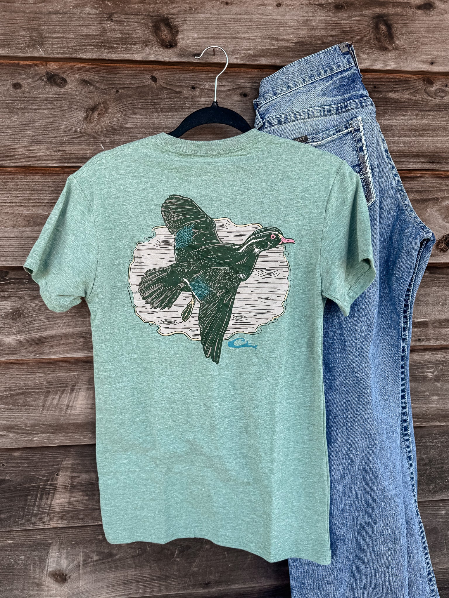 Men's Drake Wood Duck Flight T-Shirt in Dark Ivy Light Heather