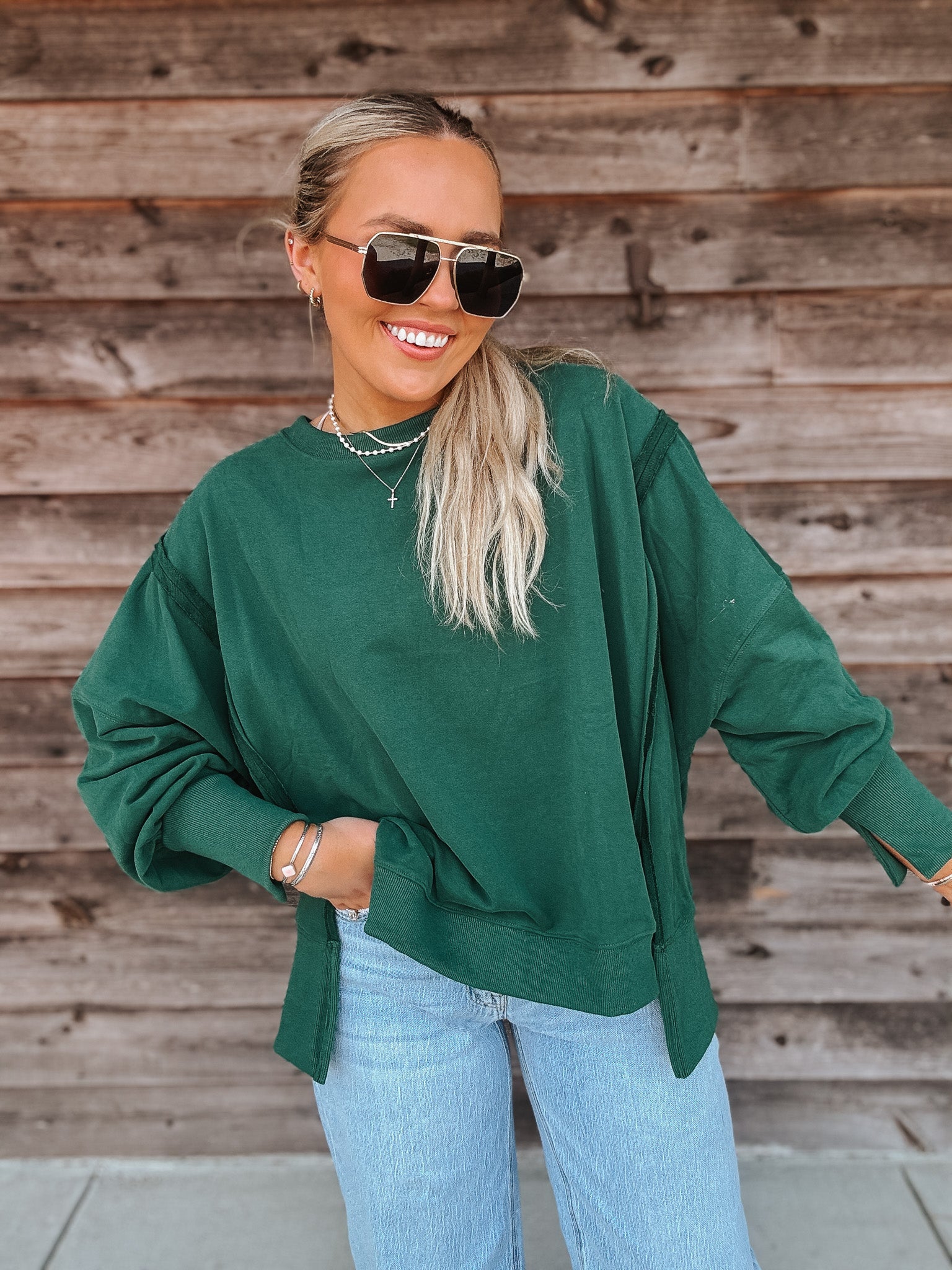 Cozy Mindset Oversized Sweatshirt in Hunter Green