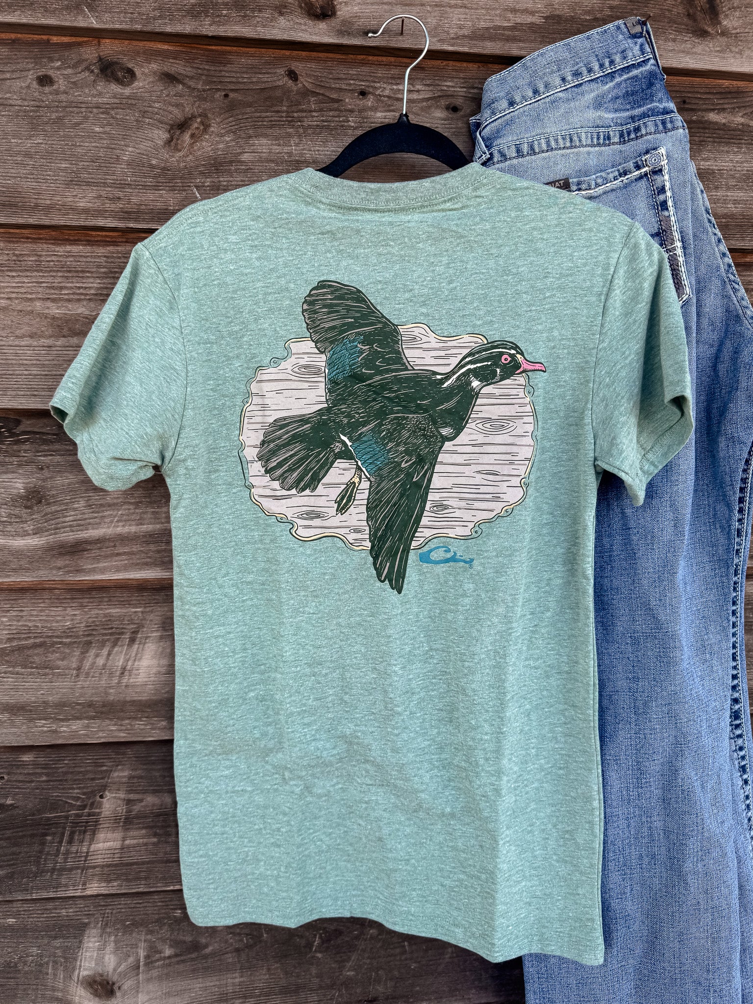 Men's Drake Wood Duck Flight T-Shirt in Dark Ivy Light Heather