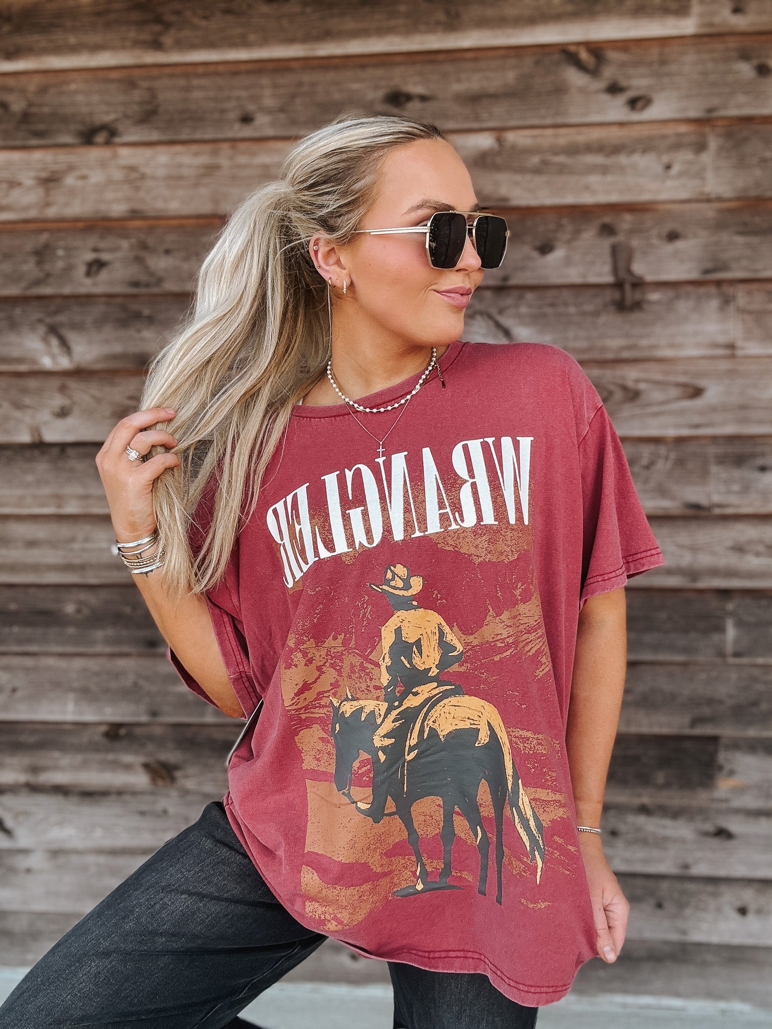 Wrangler Retro Cowboy Oversized Tee in Chili Oil
