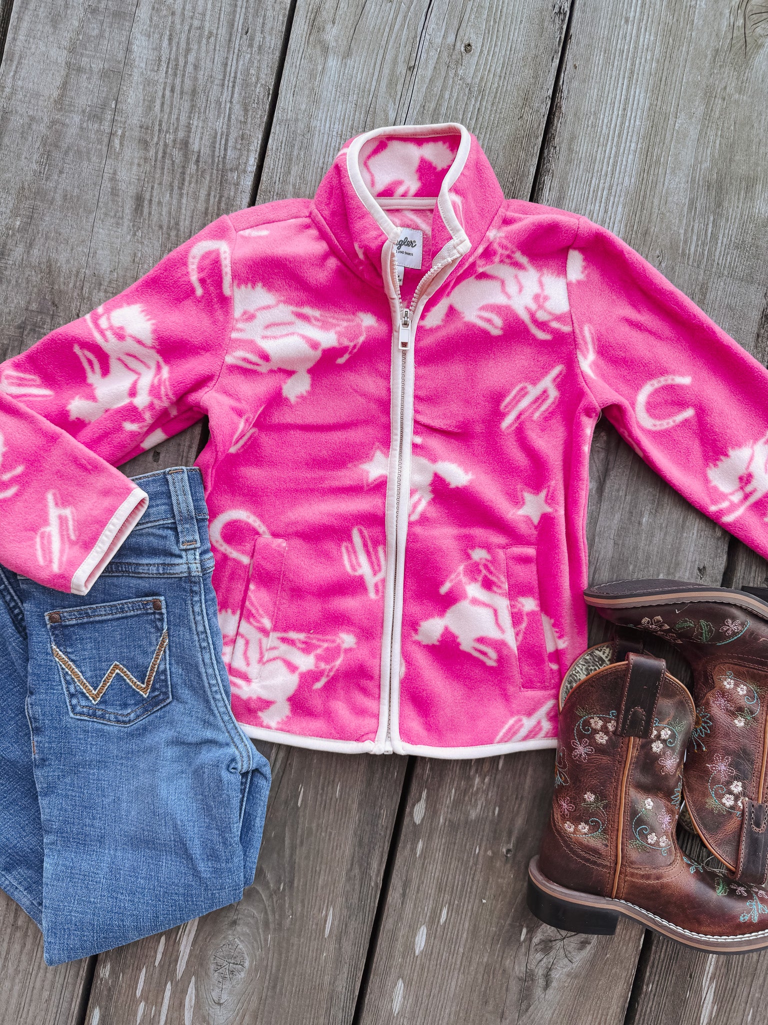 Youth Wrangler Icon Pink Fleece Jacket