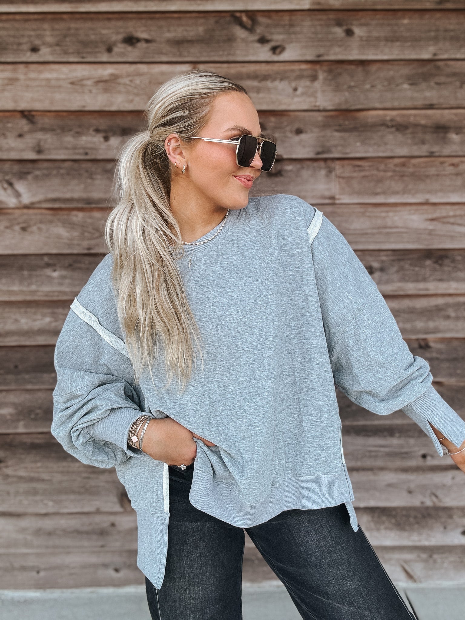 Cozy Mindset Oversized Sweatshirt in Heather Grey