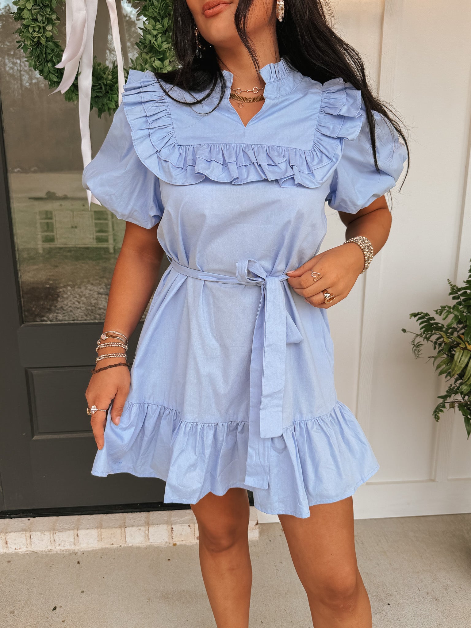 blue country dress Country Comfort Mini Dress - Blue and White
