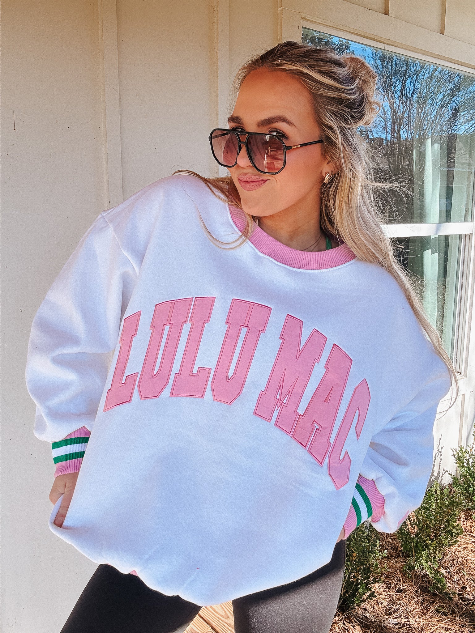 Lulu Mac White Pink Stitch Sweatshirt