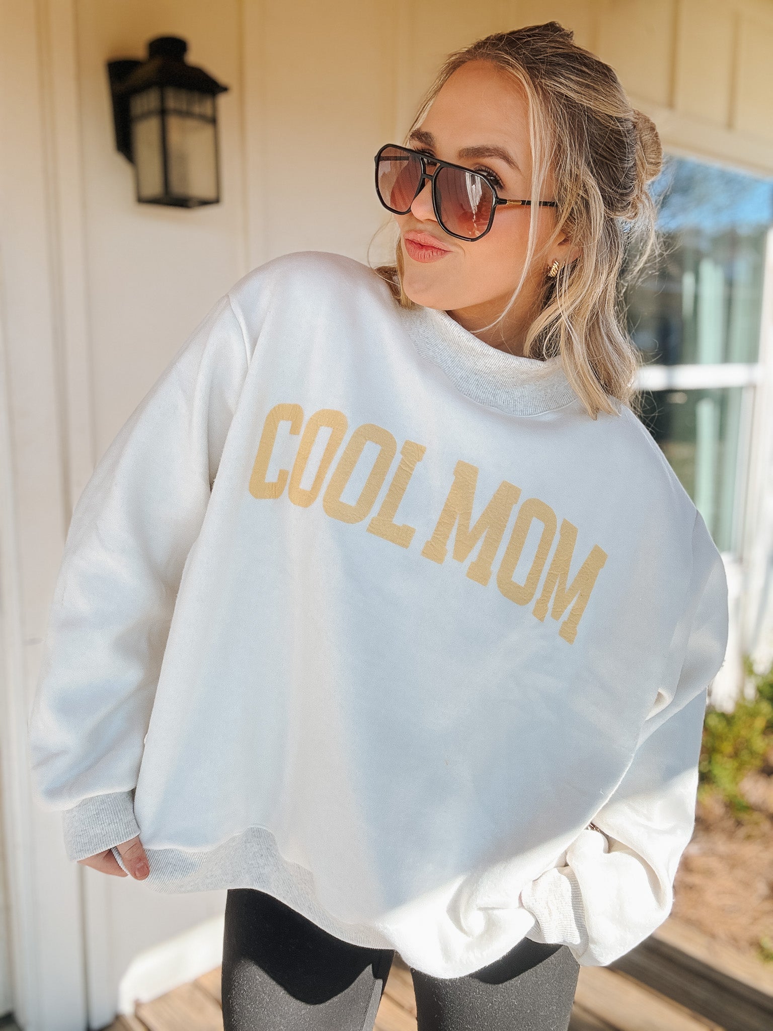 Reversible Mother/Cool Mom Mock Neck Sweatshirt in Grey