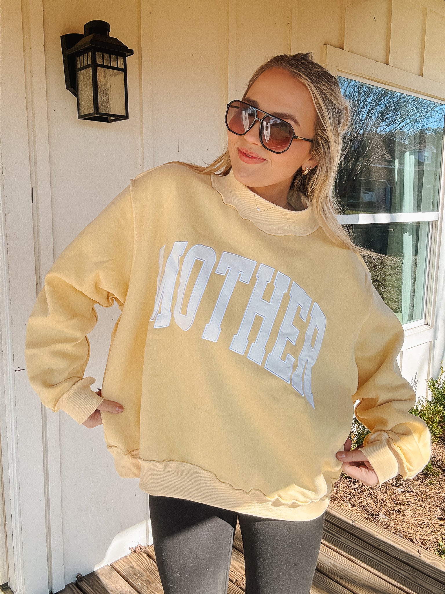 Mother Embroidered Mock Neck Sweatshirt