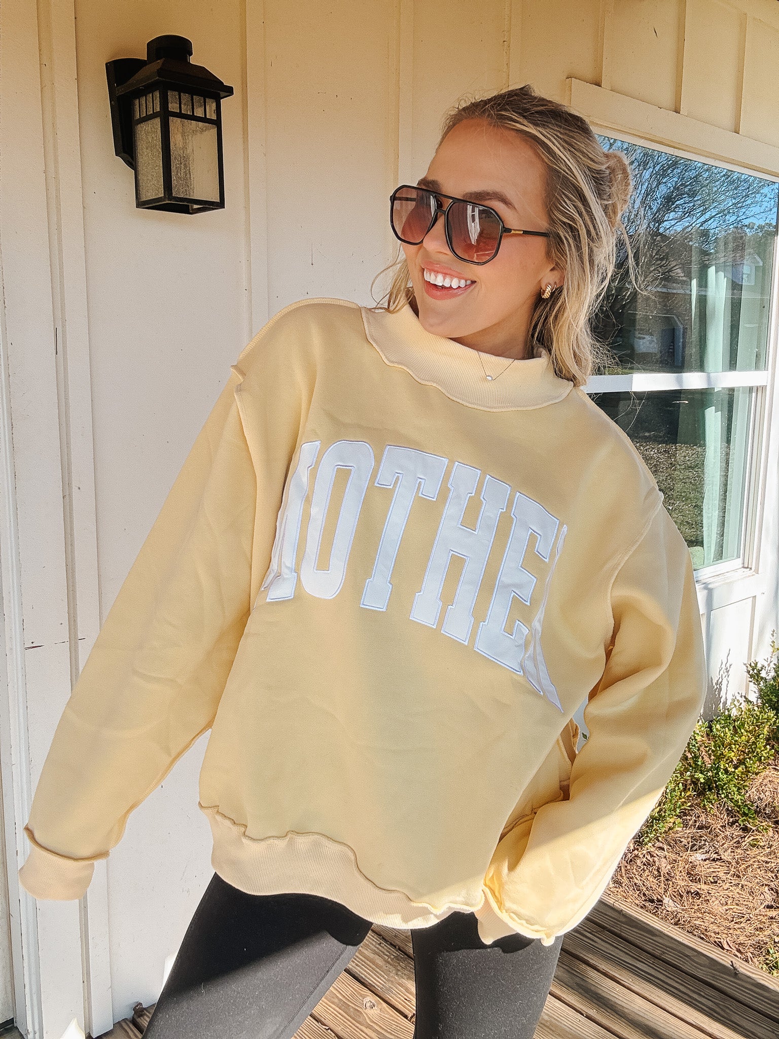 Mother Embroidered Mock Neck Sweatshirt