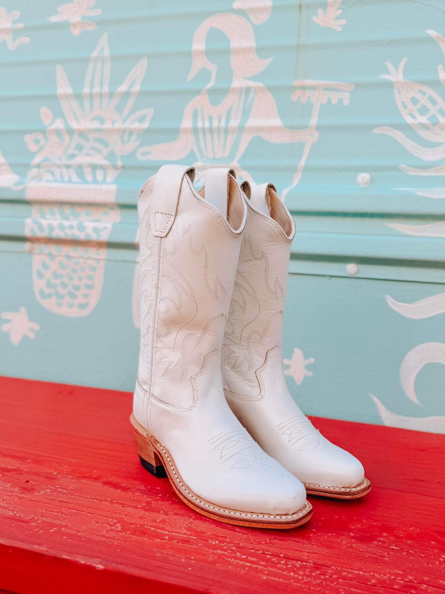 Girl's Old West All Over White Almond Toe Cowboy Boot