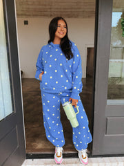 Blue & Butter Polka Dot Sweatsuit Set