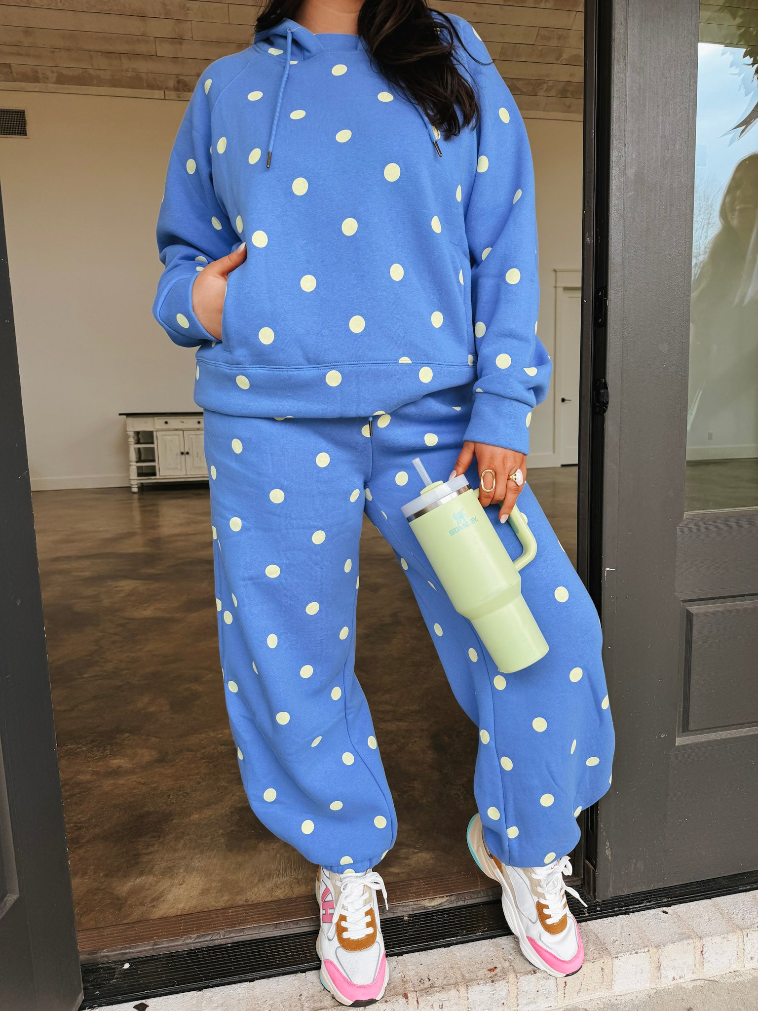 Blue & Butter Polka Dot Sweatsuit Set