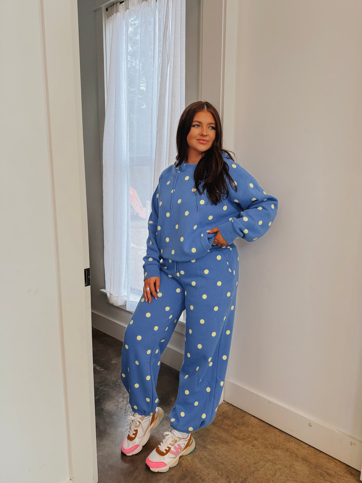 Blue & Butter Polka Dot Sweatsuit Set
