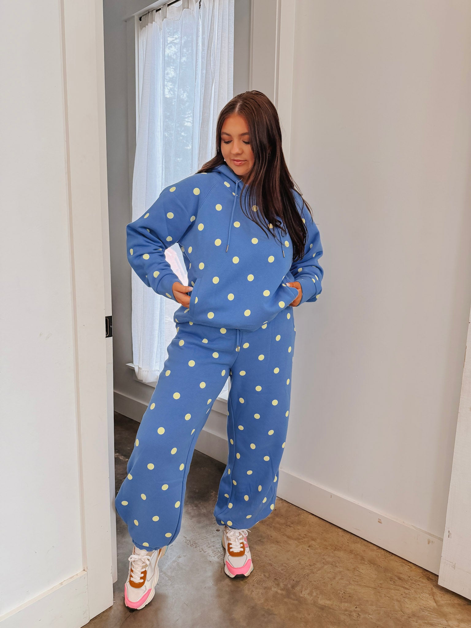 Blue & Butter Polka Dot Sweatsuit Set