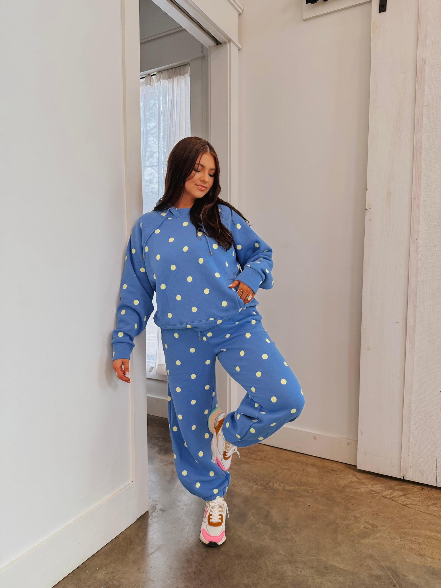 Blue & Butter Polka Dot Sweatsuit Set