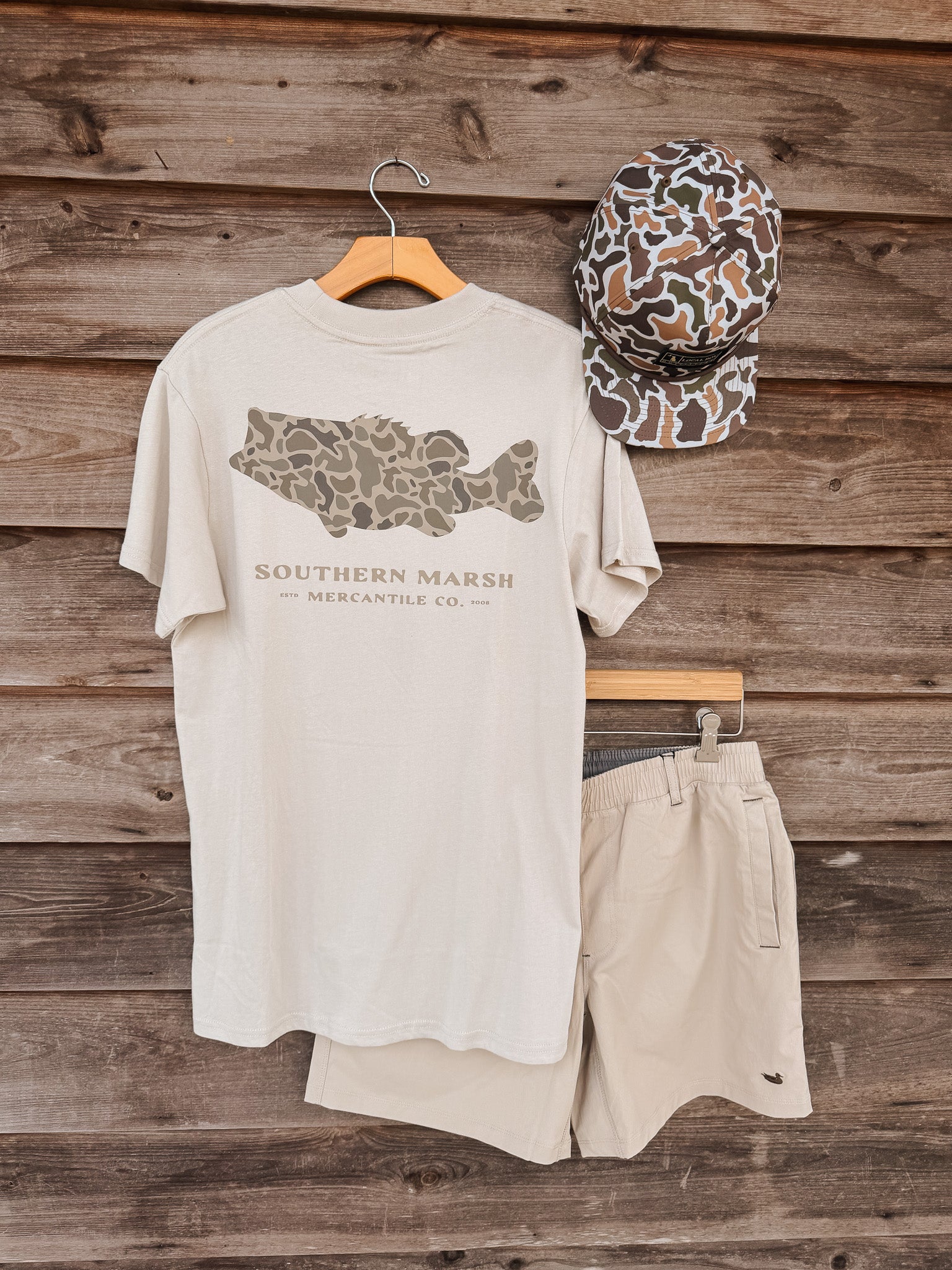 Southern Marsh Camo Bass T-Shirt in Ash Gray