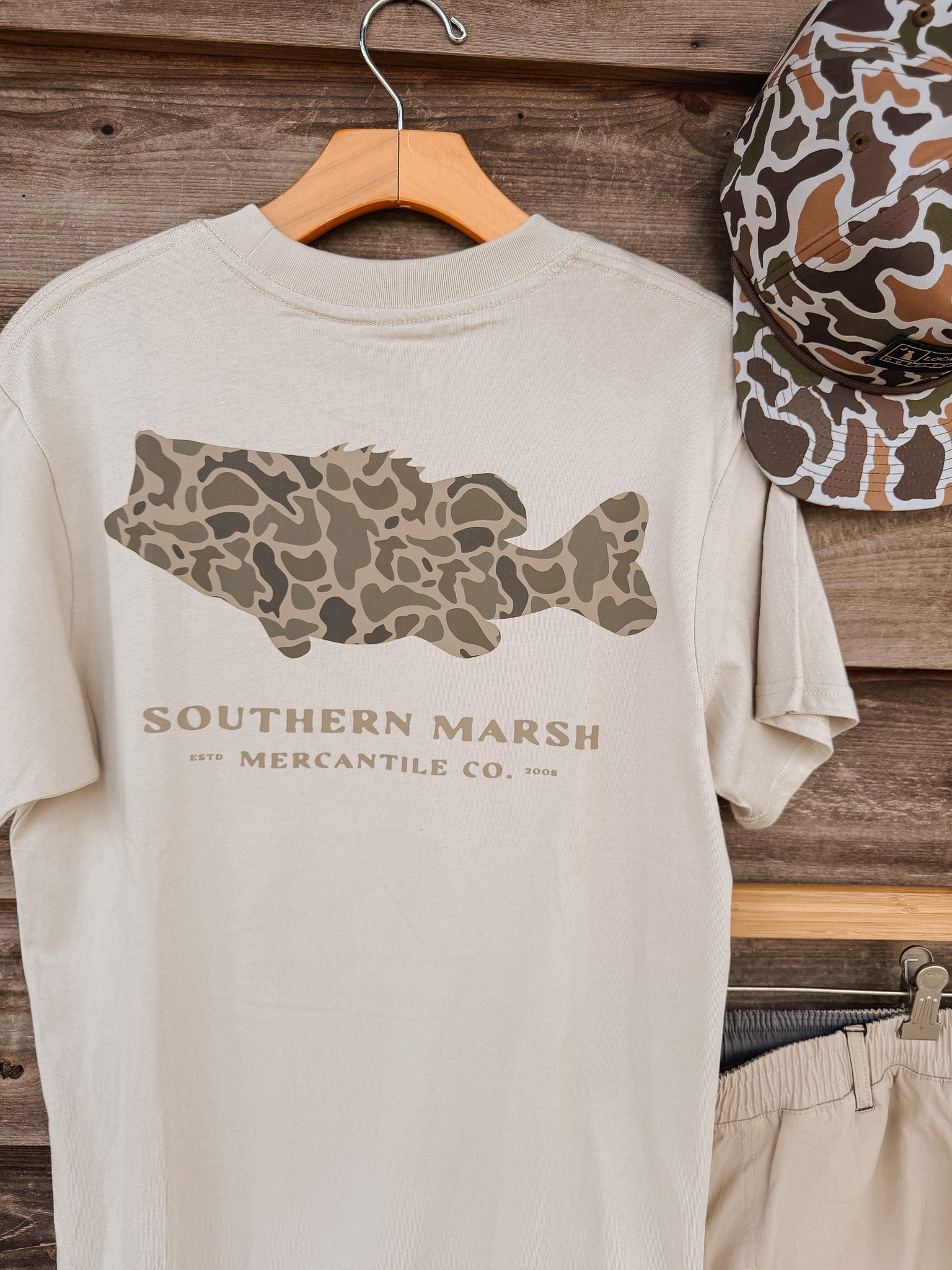 Southern Marsh Camo Bass T-Shirt in Ash Gray