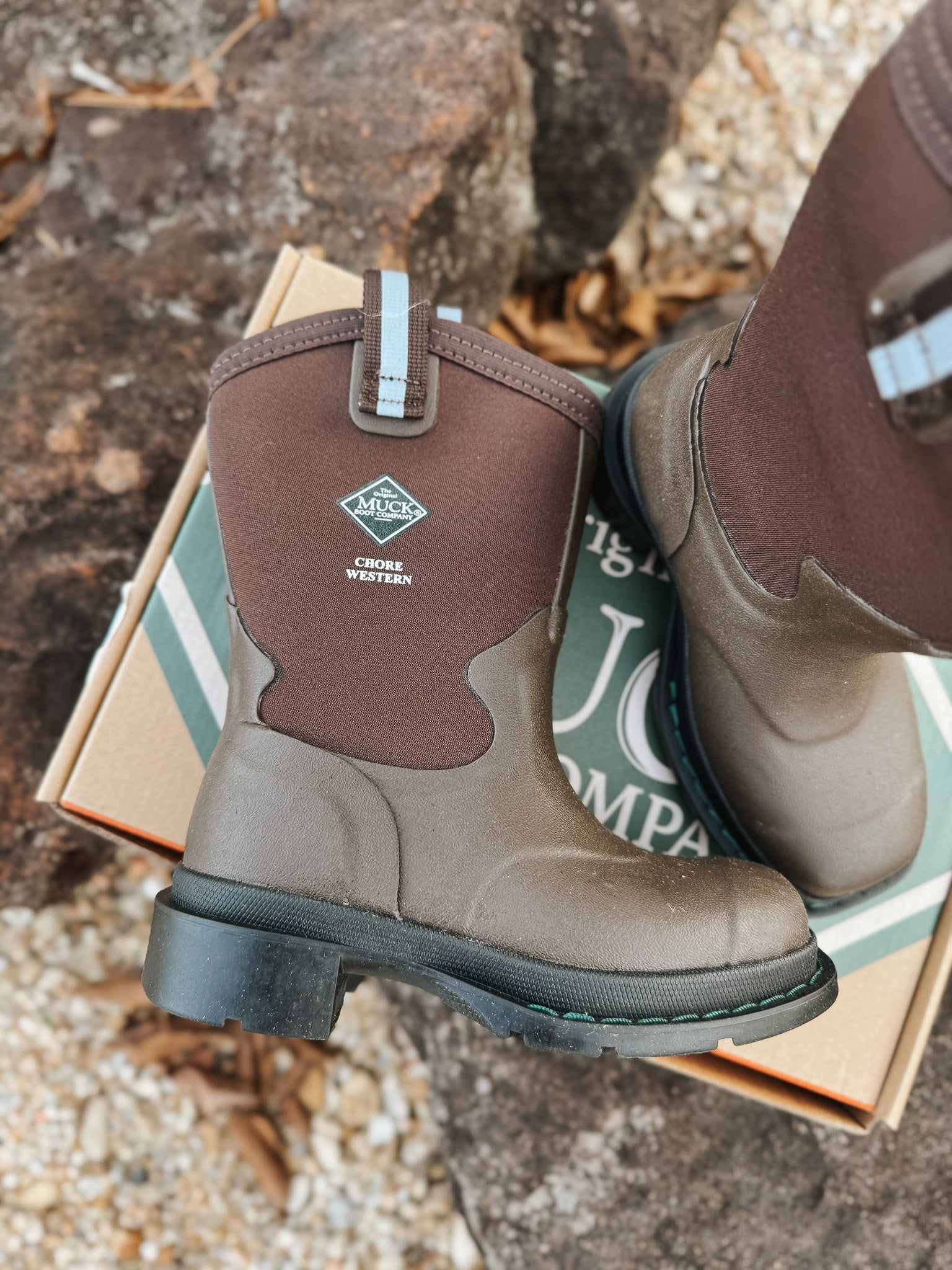 Kid's Muck Chore Western Rubber Boots - Brown