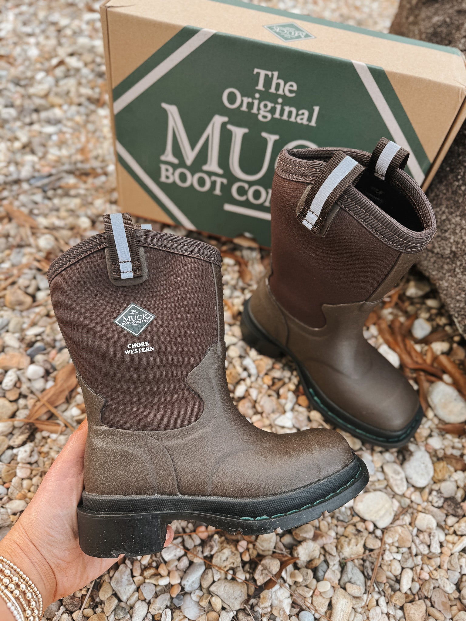 Kid's Muck Chore Western Rubber Boots - Brown