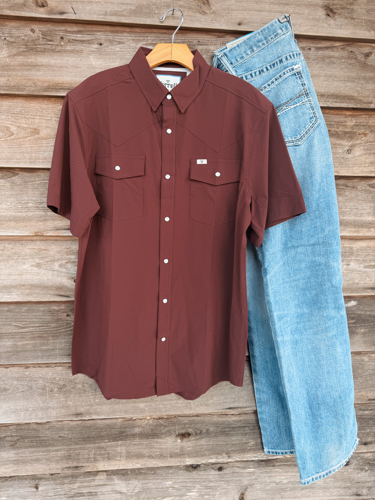 Ferrell | CORE Maroon - Short Sleeve Pearl Snap Shirt