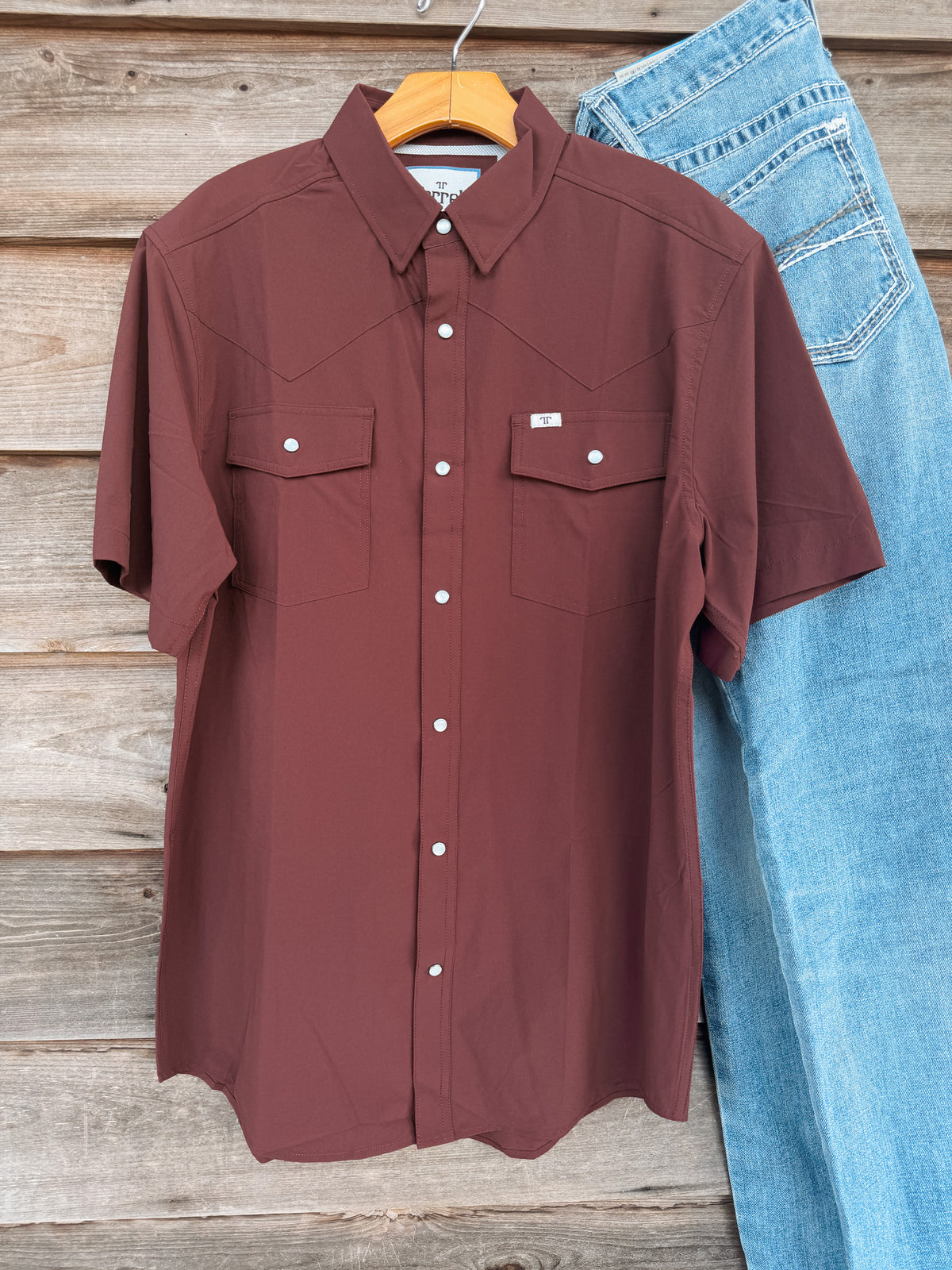 Ferrell | CORE Maroon - Short Sleeve Pearl Snap Shirt