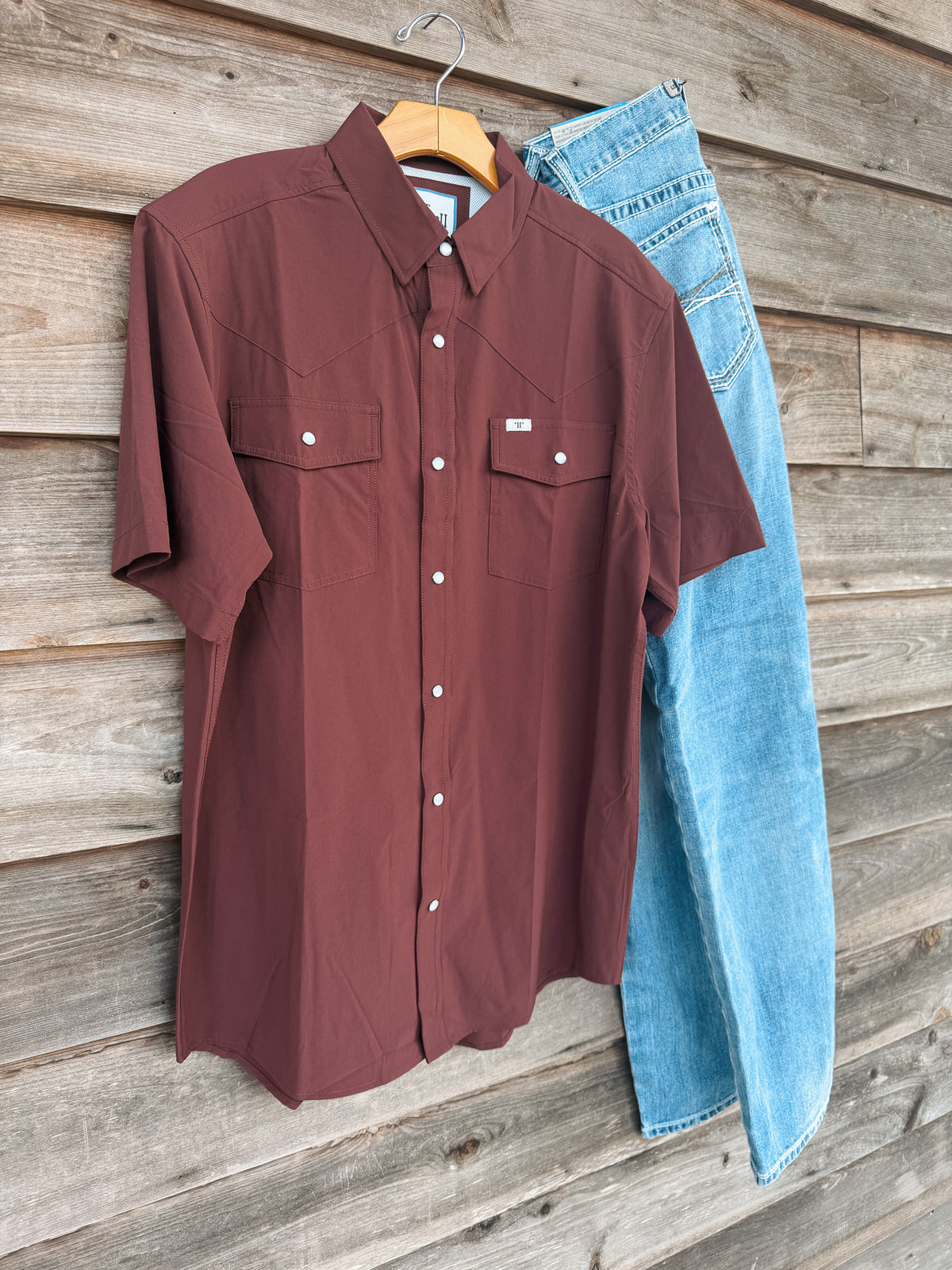 Ferrell | CORE Maroon - Short Sleeve Pearl Snap Shirt
