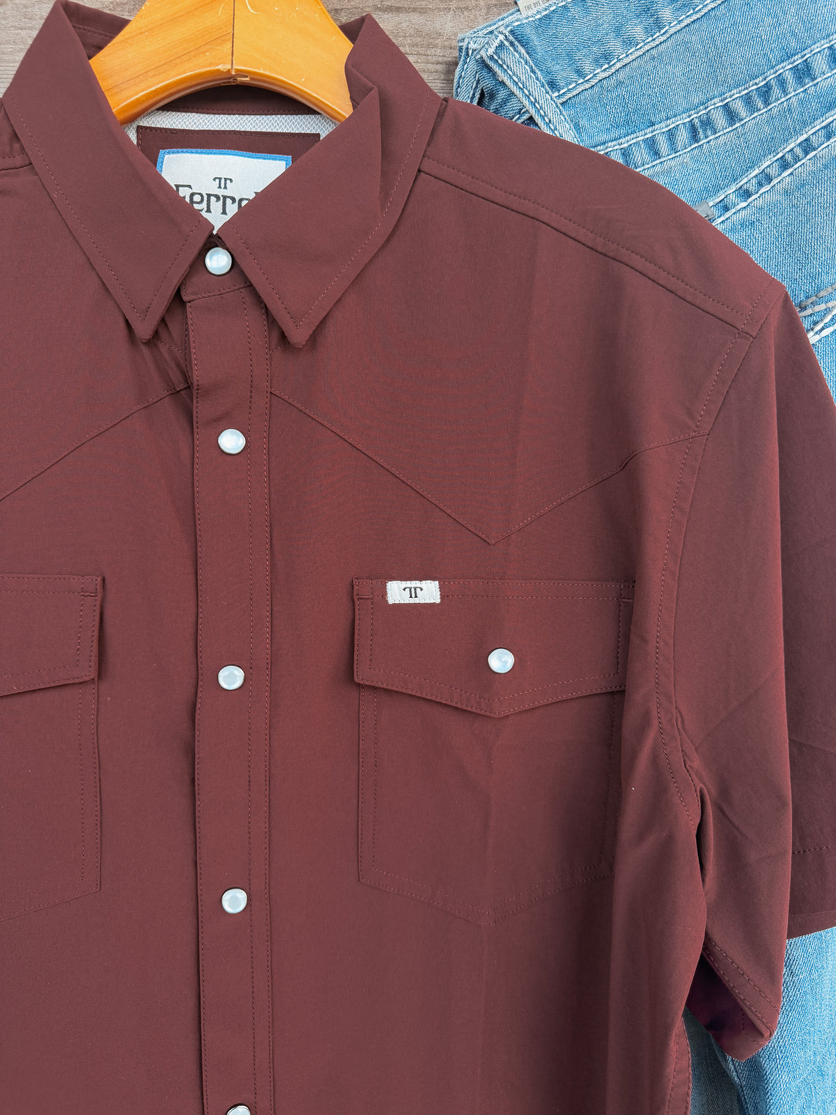 Ferrell | CORE Maroon - Short Sleeve Pearl Snap Shirt