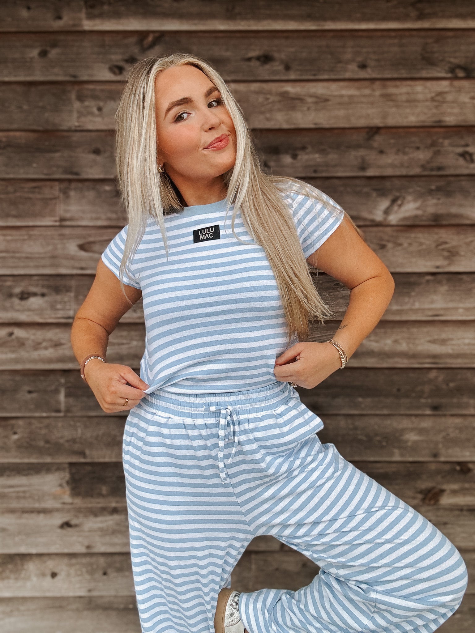 Lulu Mac Stripe Society Baby Doll Top in Light Blue