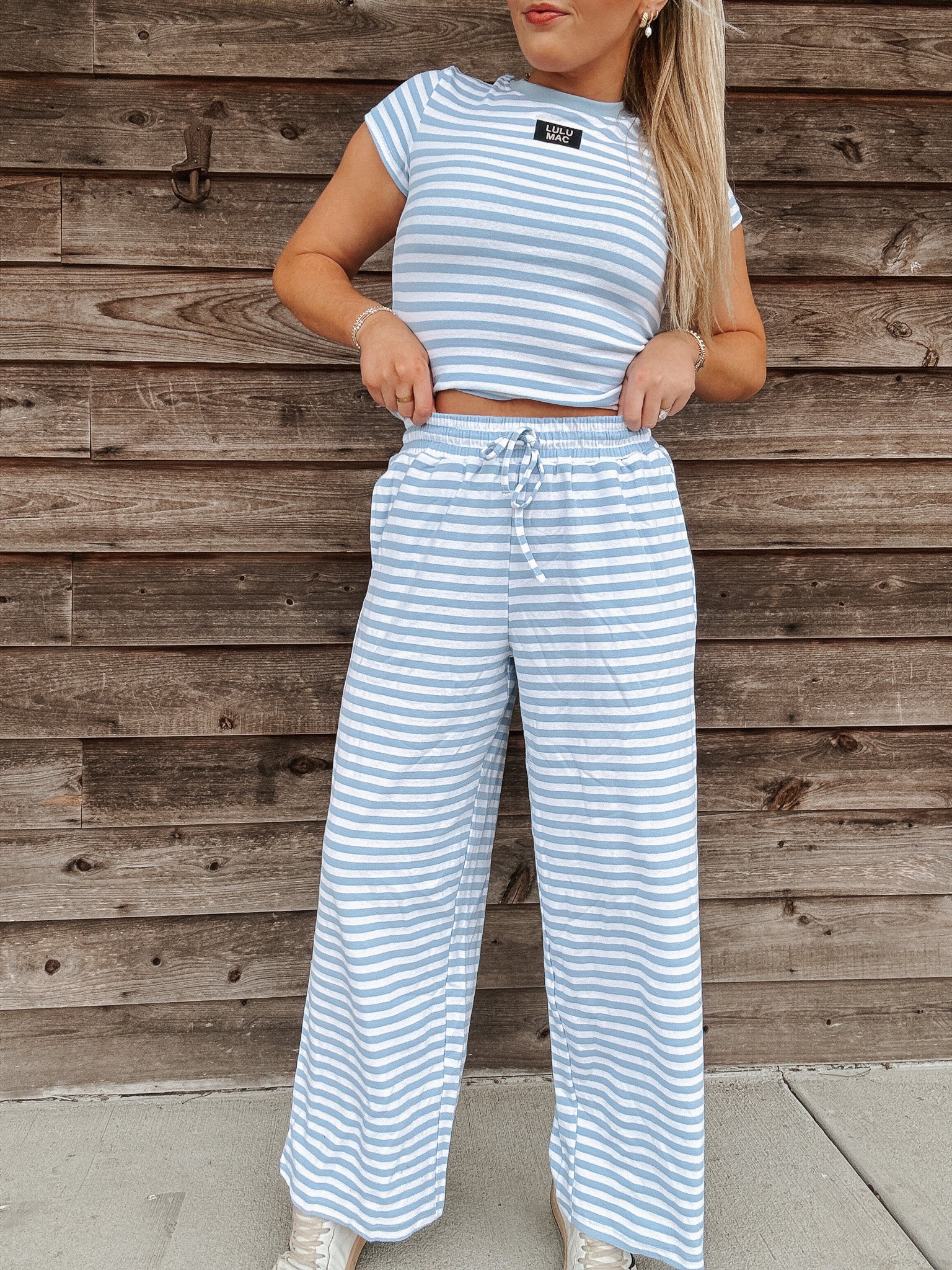 Lulu Mac Stripe Society Pants in Light Blue
