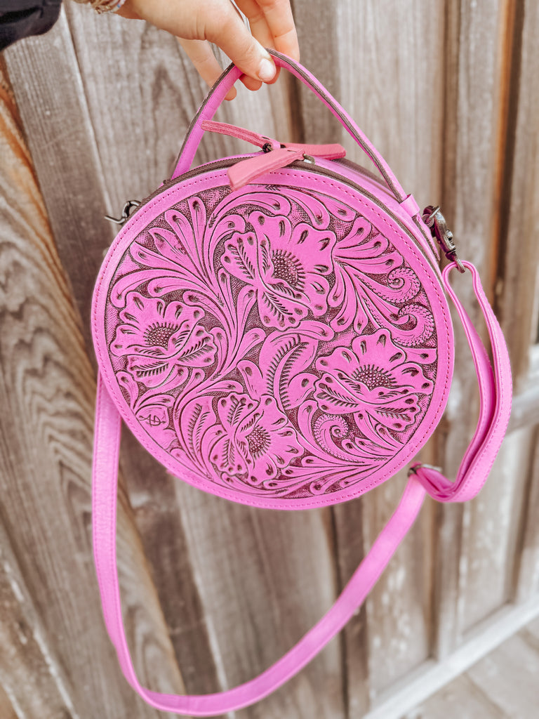Pink Leather Round Crossbody Purse – Boot Country