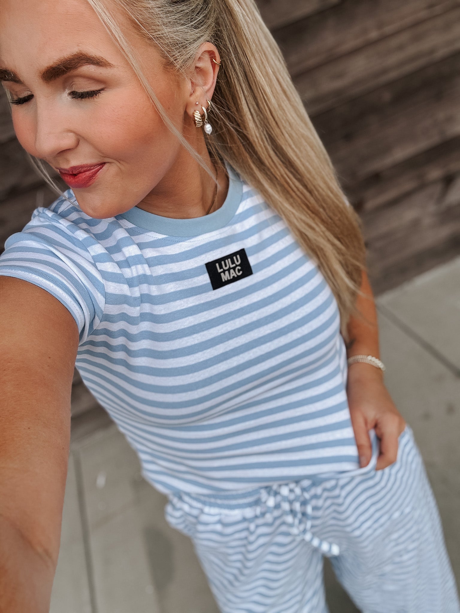 Lulu Mac Stripe Society Baby Doll Top in Light Blue