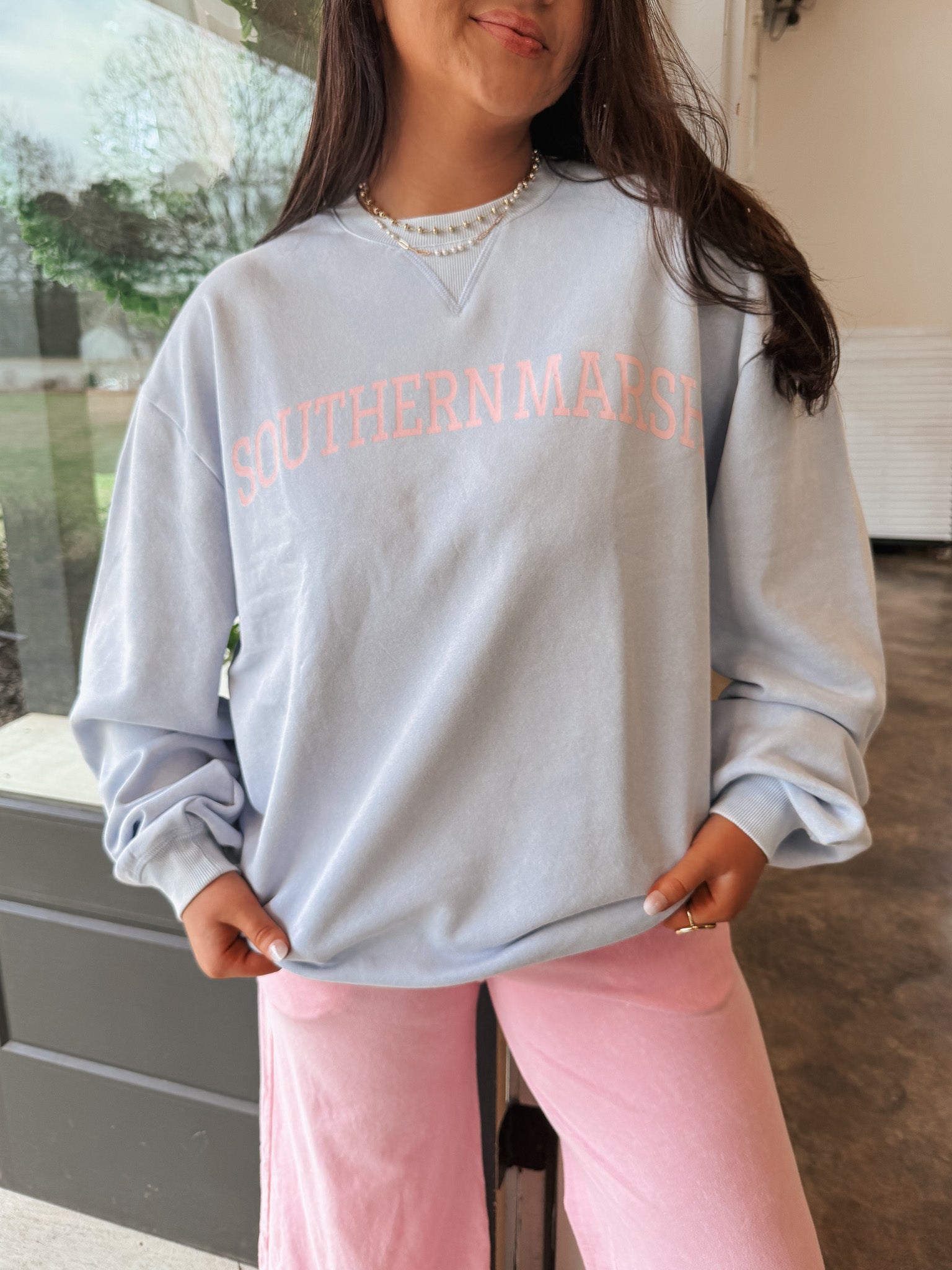 Southern Marsh Varsity Vintage Crew Sweatshirt in Lilac