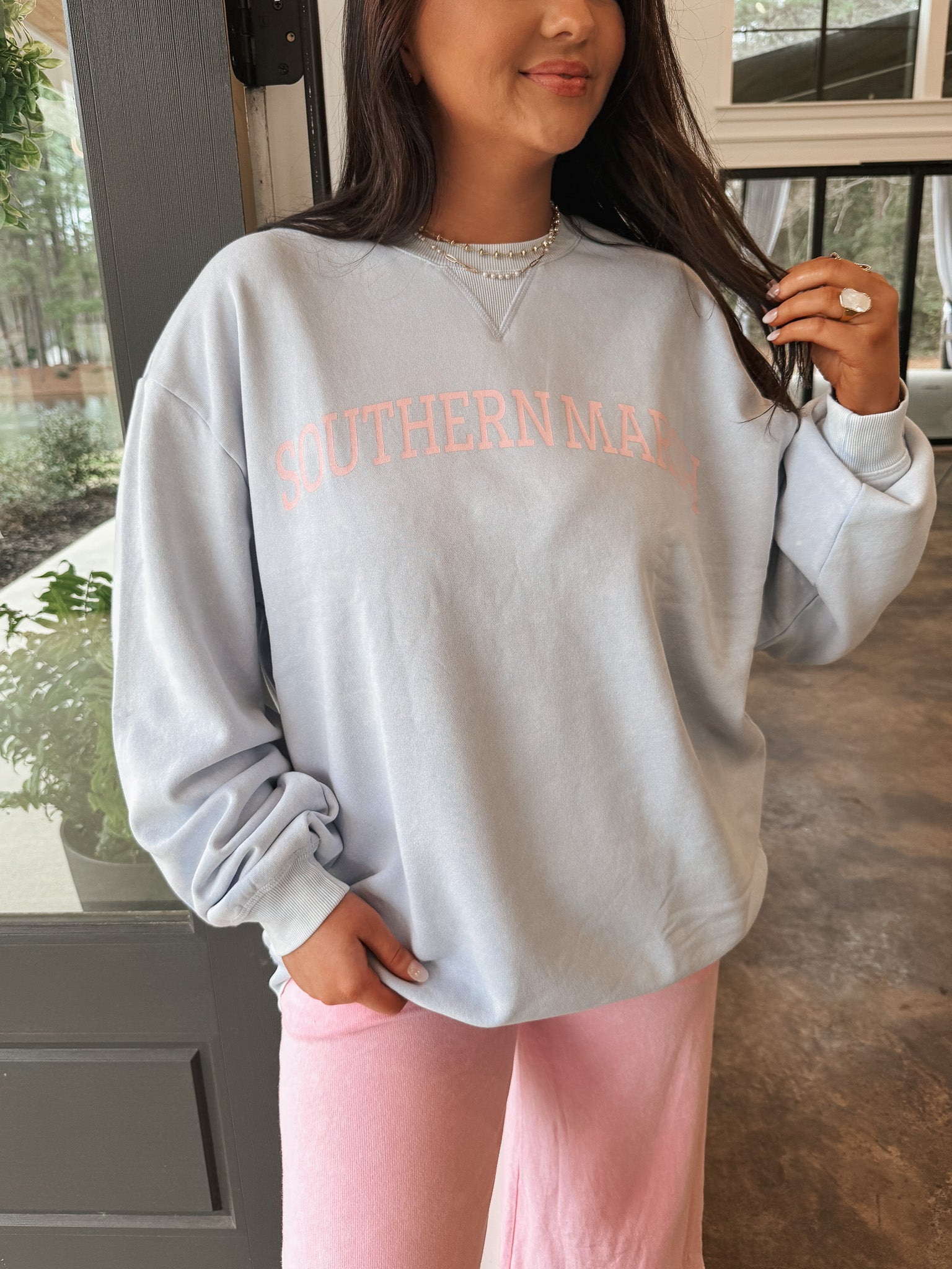 Southern Marsh Varsity Vintage Crew Sweatshirt in Lilac
