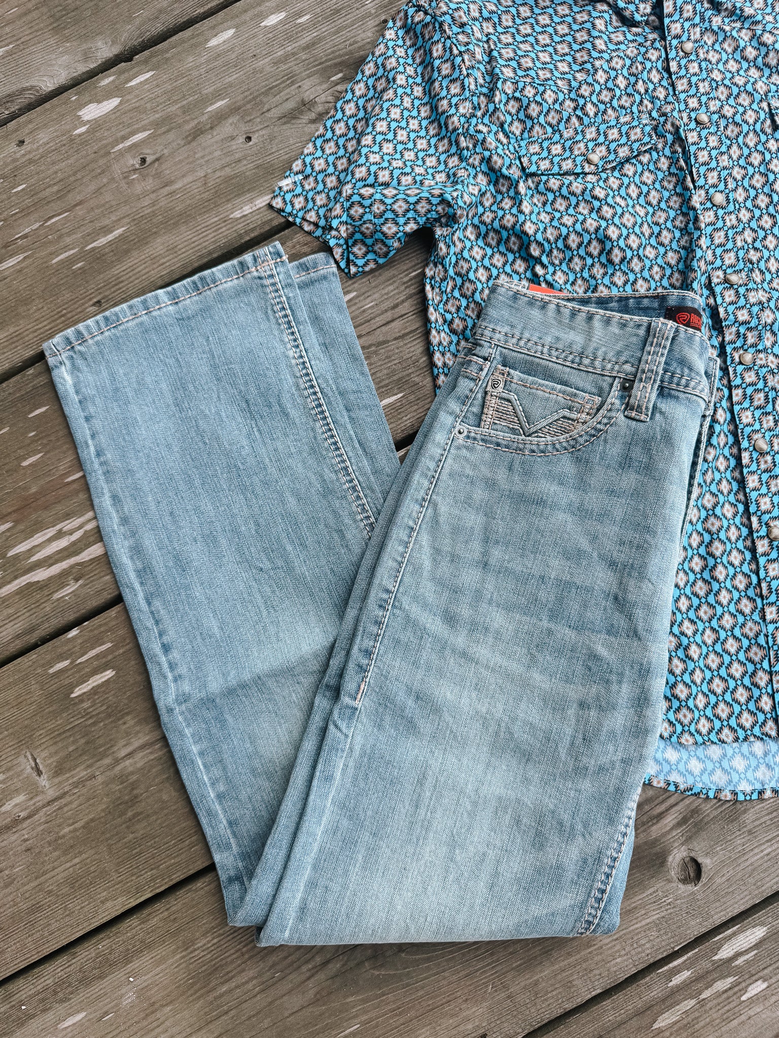 Men's Rock & Roll Relaxed Fit Raised Embroidery Straight Leg Jeans