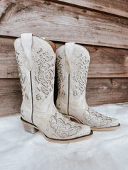 Youth Corral Bone Glitter Inlay & Embroidery Snip Toe Boots