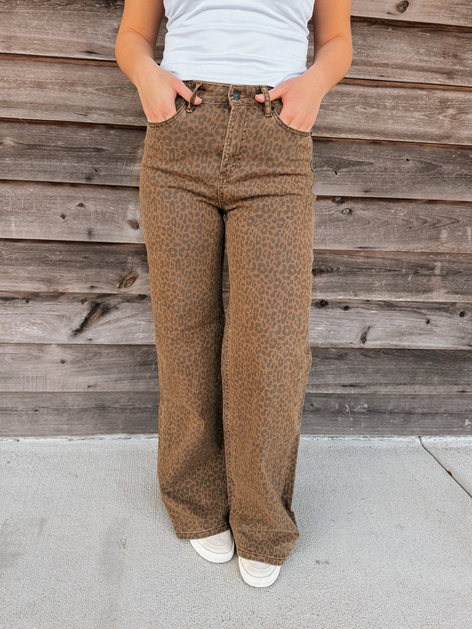The Derby Super High Ride Wide Leg Leopard Jeans