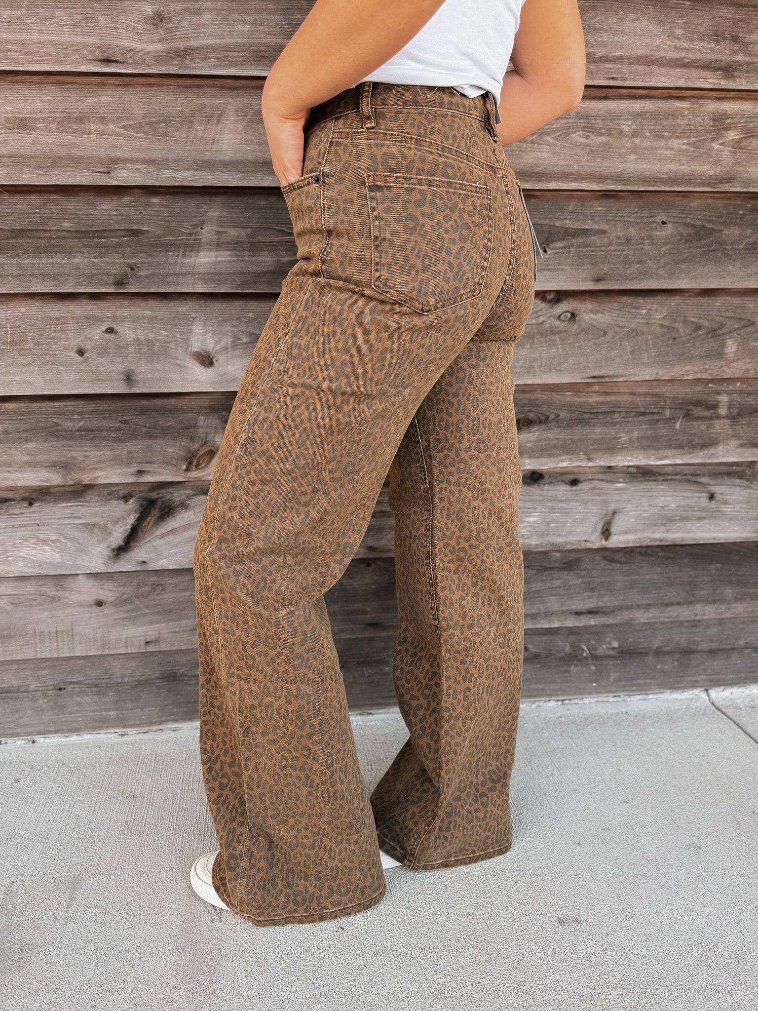 The Derby Super High Ride Wide Leg Leopard Jeans