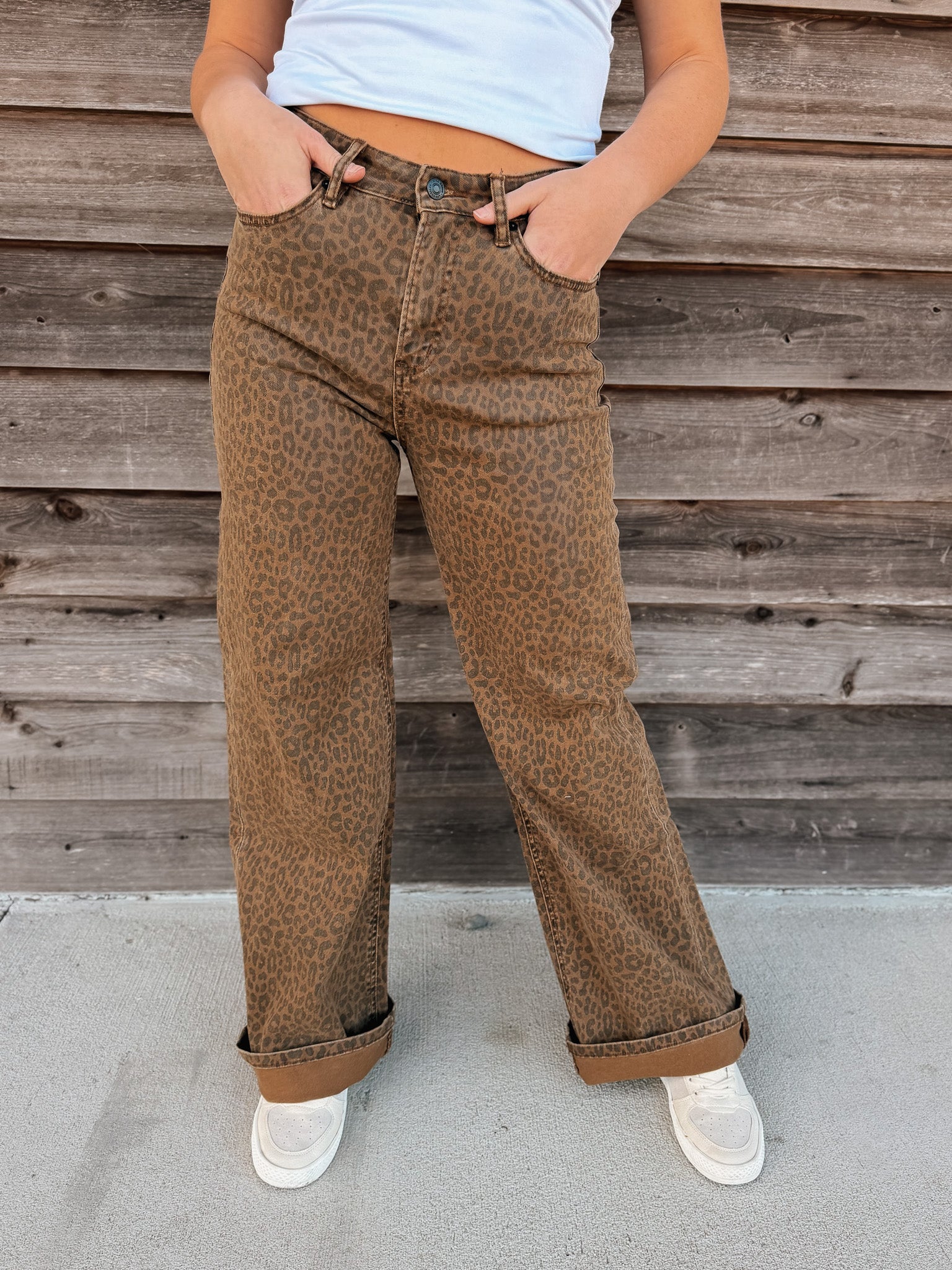 The Derby Super High Ride Wide Leg Leopard Jeans